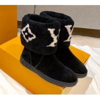 Top Quality Louis Vuitton Snowdrop Shearling and Suede Flat Ankle Boots 120440 Black 