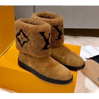 New Style Louis Vuitton Snowdrop Shearling and Suede Flat Ankle Boots 120440 Cognac Brown