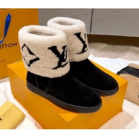 New Arrivals Louis Vuitton Snowdrop Shearling and Suede Flat Ankle Boots 120440 Black/White