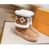 Luxury Hot Louis Vuitton Snowdrop Shearling and Suede Flat Ankle Boots 120443 Brown