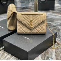 Good Product Yves Saint Laurent ENVELOPE MEDIUM BAG IN MIX MATELASSE SUEDE 487206 BEIGE