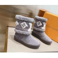 Luxury Classic Louis Vuitton Snowdrop Shearling and Suede Flat Ankle Boots 120443 Grey