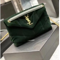 Good Quality Yves Saint Laurent PUFFER SMALL BAG IN VELVET AND LAMBSKIN 747627 DARK KHAKI