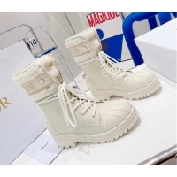 Classic Hot Dior D-Major Ankle Short Boots in White Calfskin and Shearling 111541