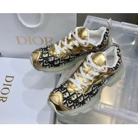 Unique Grade Dior Vibe Sneakers in Oblique Mesh and Gold-Tone Leather 111553