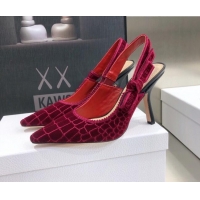 Best Price Dior J'Adior Slingback Pumps 9.5cm in Red Crocodile-Effect Embroidered Velvet 111575