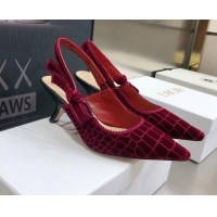 Affordable Price Dior J'Adior Slingback Pumps 6.5cm in Red Crocodile-Effect Embroidered Velvet 111572