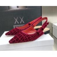 Discount Dior J'Adior Slingback Ballerina Flat in Red Crocodile-Effect Embroidered Velvet 111573