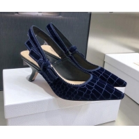 Low Price Dior J'Adior Slingback Pumps 6.5cm in Navy Blue Crocodile-Effect Embroidered Velvet 111575