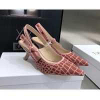 Grade Design Dior J'Adior Slingback Pumps 6.5cm in Pink Crocodile-Effect Embroidered Velvet 111578