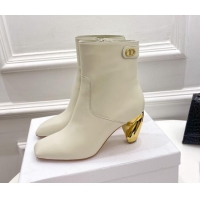 Best Grade Dior Rhodes Heeled Ankle Short Boots 7.5cm in White Supple Calfskin 111601