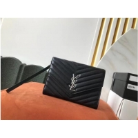 Inexpensive Yves Saint Laurent MONOGRAM CLUTCH IN QUILTED GRAIN DE POUDRE EMBOSSED LEATHER B617662 black