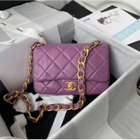 Top Quality Classic CHANEL Lambskin Flap Shoulder Bag 2022SS purple