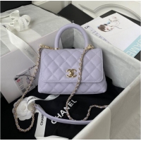 Reasonable Price Chanel flap bag with top handle Grained Calfskin gold-Tone Metal AS2215 light purple