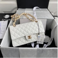 Buy Discount Chanel Flap Shoulder Bag Grained Calfskin A01112 gold-Tone Metal white