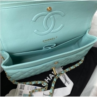 Classic Chanel Flap Shoulder Bag Grained Calfskin A01112 gold-Tone Metal sky blue