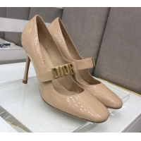 Good Quality Dior Baby-D Patent Leather Mary Janes Pumps 10cm 112315 Nude