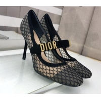 Classic Hot Dior Baby-D Mesh Mary Janes Pumps 10cm 112317 Black