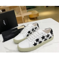 Best Luxury Saint Laurent Calfskin Star Sneakers White/Black 111878