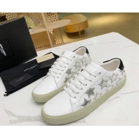 Top Quality Saint Laurent Calfskin Star Sneakers White/Silver 111879