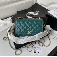 Shop Grade CHANEL Lambskin Flap Shoulder Bag AP2289 green