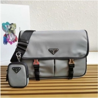 High Quality Prada Re-Nylon and Saffiano leather shoulder bag 2XD770 gray