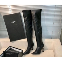 Discount Saint Laurent STRETCH-FIT Leather Over-the-knee Boots 123054 Black