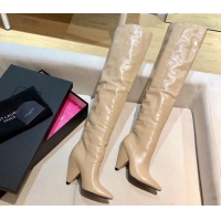 Best Product Saint Laurent Nike Over-the-knee Boots in Shinny Calfskin 125051 Beige