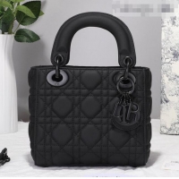 Top Grade Dior Mini Lady Dior Flap Bag in Ultra-Matte Cannage Calfskin CD3026 Black