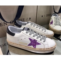 Best Design Golden Goose Hi Star Sneakers in White Leather with Purple Glitter Star 105056