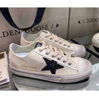 Classic Practical Golden Goose V-Star LTD Sneakers in Beige Canvas With Black Glitter Star 105057