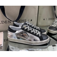 Perfect Golden Goose Super-Star Sneakers in Silver & Black Leather 105069