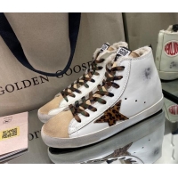 Best Luxury Golden Goose Francy Sneakers in White Leather and Beige Suede with Shearling Lining 105079