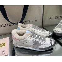 Low Price Golden Goose Super-Star Sneakers in White Leather and Shearling Lining and Suede Star 105088