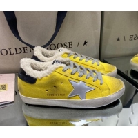 Most Popular Golden Goose Super-Star Sneakers in Yellow Suede With Silver Star and Shearling Lining 105094