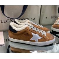 Unique Style Golden Goose Super-Star Sneakers in Brown Suede With Silver Star and Shearling Lining 105095