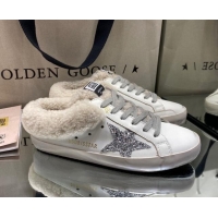 Pretty Style Golden Goose Super-Star Sabots in White Leather with Shearling Lining and Silver Star 105098