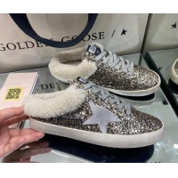 Top Grade Golden Goose Super-Star Sabots in Glitter and Shearling with Suede Star 105041