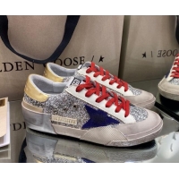 Popular Style Golden Goose Super-Star Sneakers in Silver Glitter with Blue Suede Star 105042