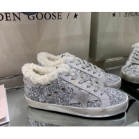 Grade Quality Golden Goose Super-Star Sneakers in Silver Glitter with Shearling Lining 105044