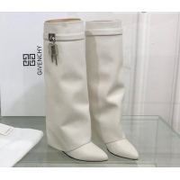 Discount Givenchy Shark Lock Pant Boots in Smooth Box Calfskin Leather White 130051