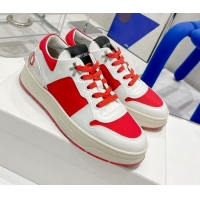 Stylish Jimmy Choo Lycra White Calfskin and Canvas Sneakers 11668 Red