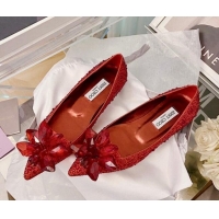 Luxury Classic Jimmy Choo Crystal Ballerinas Flat Red 111692