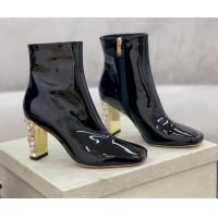 Classic Practical Jimmy Choo Patent Leather Crystal Heel 8cm Ankle Boots Black 1116102