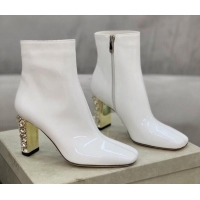 Best Design Jimmy Choo Patent Leather Crystal Heel 8cm Ankle Boots 1116102 White