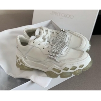 Best Luxury Design Jimmy Choo Leather Crystal Band Sneakers 112350 White