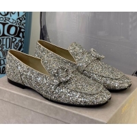 Good Product Jimmy Choo Crystal Buckle Loafers 112352 Silver