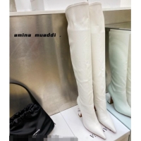 Charming Amina Muaddi Calfskin Over-Knee High Boots 9.5cm White 111212