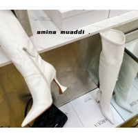 Charming Amina Muaddi Calfskin Over-Knee High Boots 9.5cm White 111212