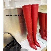 Good Taste Amina Muaddi Calfskin Over-Knee High Boots 9.5cm Red 111216